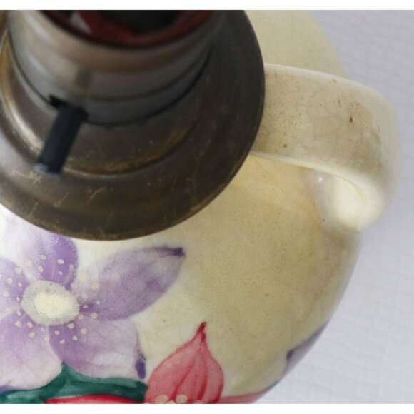 Vintage Hand-Painted Floral Ceramic Lamp With Dual Handles Cottage Core - Picture 8 of 10